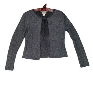 MKM Designs VTG Silver Metallic Tie Front Cardigan Y2K Indie Grunge‎ M